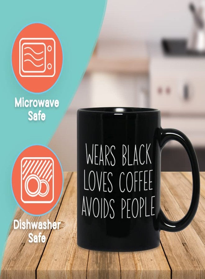 Bubble Hugs Wears Black Loves Coffee Avoid People, Coffee Lovers Mug 11 oz Sarcasm Funny Saying Gift for Introverts Coffee Lovers Men Women Adult, Black - Image 2